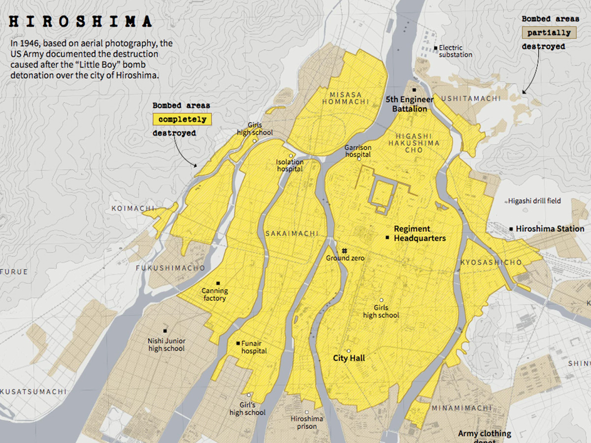 Mapa Coroplético. Impacto bomba en Hiroshima.